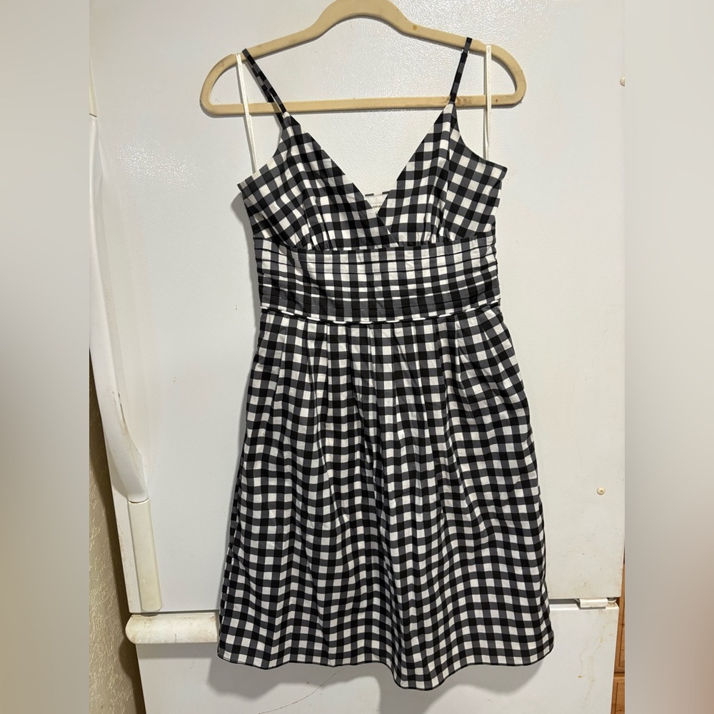 Banana Republic Black and White Gingham Midi Dress
